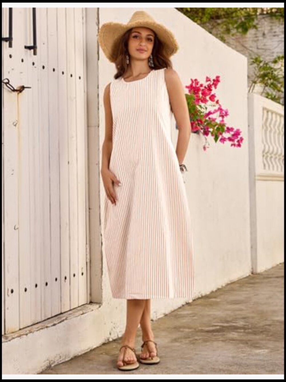 Cotton Maxi Dress with Pockets Casual Summer Beach Vacation - Picture 4 of 7